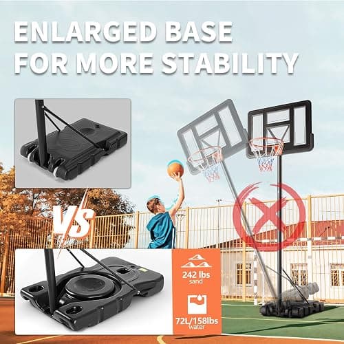 DUMOS 10FT Adjustable Height Portable Basketball Hoop Outdoor for Adult, 44 Inch Shatterproof Backboard w/Shock Absorbent Rim, Fillable Base, 2 Wheels for Swimming Pool/Indoor thumbnail 3