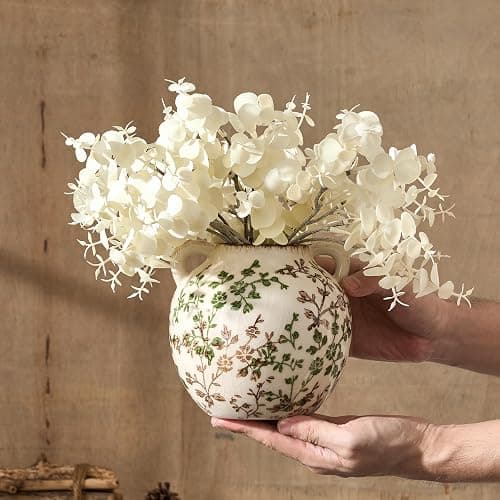 Green and Beige Antique Vase, 5.6 Inch Vintage Chinoiserie Floral Vase, Rustic Ceramic Vase for Home Decor, Living Room, Bookshelf, Office, Entryway, Garden, Chinoiserie Decor, Tuscan Decor thumbnail 5