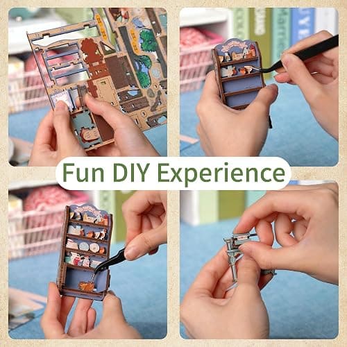 Tonecheer DIY Book Nook Kit for Adults,3D Wooden Puzzle Bookend Bookshelf Insert Library Decor, Booknook Miniature House Kit with Body Motion Sensor LED Light (Alice in Wonderland) thumbnail 6