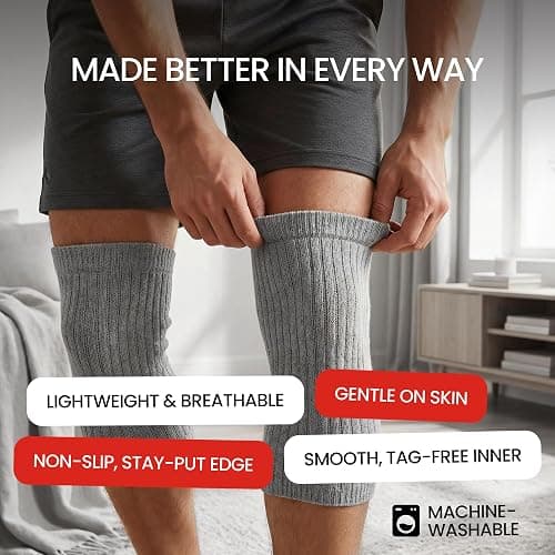 SENIOR ICARE Elastic Cotton Knee Warmers, Knee Sleeves for Men and Women - Circulation Support and Joint Pain Relief, Arthritis Aid, One Pair, Made in Japan thumbnail 6