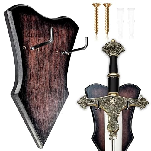 FLURSAILE Sword Plaque Wall Mount Vertical Display Holder Adjustable Stand for Bow Medieval Dagger Axe (1pcs Medium Brown) - Image 1