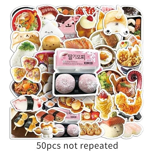 50Pcs Cute Sushi Roll Kawaii Japanese Food Vinyl Waterproof Stickers,Japanese Cuisine Stickers for Party Decorations,Gift Pack for Kids, Girls, Teens, Adults (JCuisine) thumbnail 5