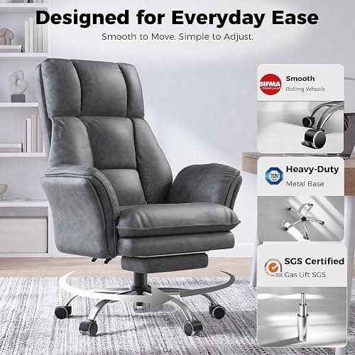 Big and Tall Office Chair with Footrest, Cross-Legged Sitting，Tech Grey | Ergonomic Executive Desk Chair, High Back Reclining Home Office Chair, Computer Chair with Flip-Up Armrests, Wide Seat thumbnail 4