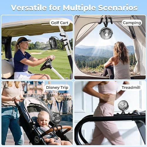 AMACOOL Battery Operated Stroller Fan, Baby Travel Essentials for Beach Disney, Newborn Boy & Girl Showers Gifts Registry Search, Rechargeable Clip On Fan for Car Seat Wagon Crib Bike Treadmill thumbnail 8