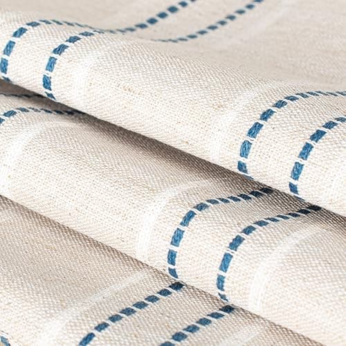 AELS 18x18 Decorative Farmhouse Linen Throw Pillow Covers, Boho Textured Pillow Case, Set of 2,Beige with White & Navy Blue Stitch Yarn Dyed Stripe Cushion Cover for Sofa Couch Living Room(Cover ONLY) - Beige With White & Navy Blue - 18" x 18" (Pack of 2) thumbnail 3