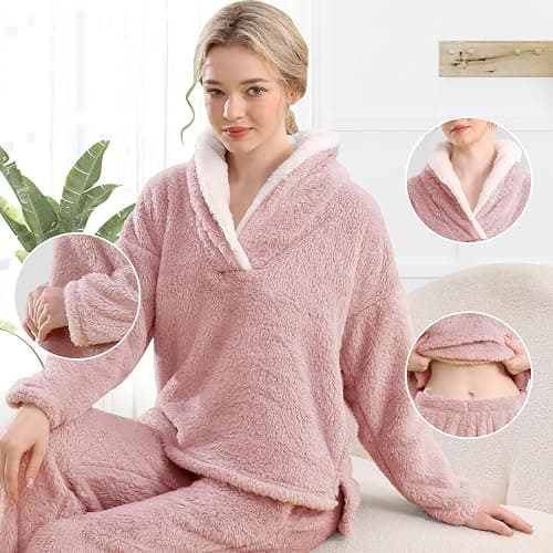 BOSECETA Fluffy Pajamas for Women Set Soft Comfy Fleece Pjs Pullover Pants Loose Plush 2 Piece Sleepwear Fuzzy for Winter thumbnail 4
