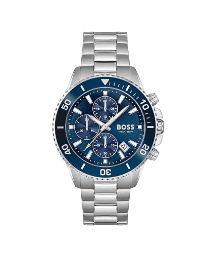 BOSS Men's 45mm Chronograph Quartz Watch Admiral Collection with Stainless Steel, Silicone or Ocean Plastic Textile Strap, Date Fuction and 3 Sub-Dials - Image 1