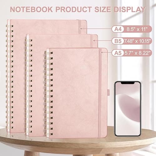 AHGXG Graph Paper Notebook - Spiral Notebook 8.5" x 11", A4 Large Hardcover Leather Journal Grid Notebook, 100 GSM Thick Graph Paper,Journals for School Writing Graphing Engineering Math, Rose Gold - Rose Gold - A4 thumbnail 3