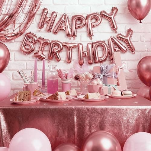 Rose Gold Happy Birthday Balloon Banner Foil Balloons - 16 Inch Mylar Letters Balloons, Reusable Birthday Decorations for Men, Women Party Supplies thumbnail 7