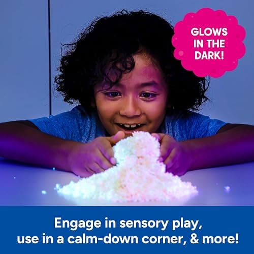 Educational Insights Pluffle® Glow-in-the-Dark - Sensory Bin Foam Set, No Mess Alternative to Sand Toys & Slime for Toddlers at Home or in the Classroom, Fun Sensory Table Filler, Gift for Ages 3+ thumbnail 6