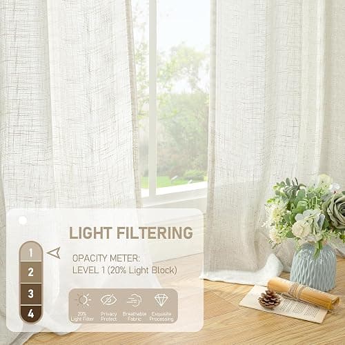 LAMIT Natural Ivory Semi Sheer Linen Curtains 84 inch Long, Cream White Light Filtering Living Room Panels Back Tab and Rod Pocket Neutral Drapes for Bedroom/Farmhouse, 2 Panels, 52 x 84 Inch thumbnail 6