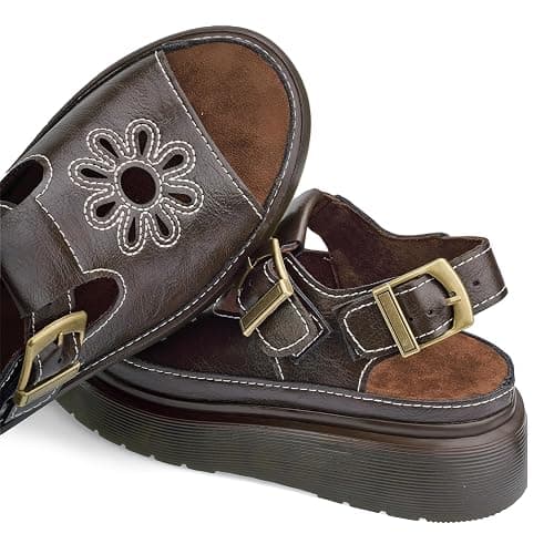 KIFIWUI Platform Sandals for Women Chunky Ankle Buckle Casual Open Toe Comfortable Flower Decoration Fisherman Sandals thumbnail 9