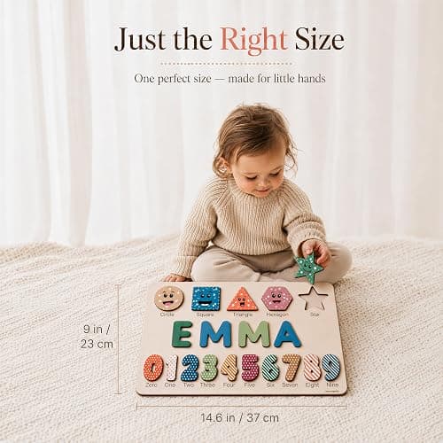 Zuzu Wooden Personalized Letter, Number and Shape Puzzle - 12 Options | First Birthday Gift for Toddlers Boys and Girls | Heirloom Keepsake thumbnail 6