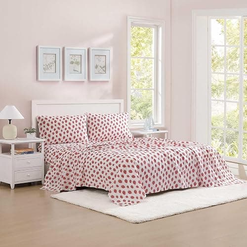 Poppy & Fritz - Queen Sheets, Luxurious Cotton Percale Bedding Set, Crisp & Cool, Super Soft Bed Essentials (Strawberry Picnic Pink, Queen) thumbnail 2