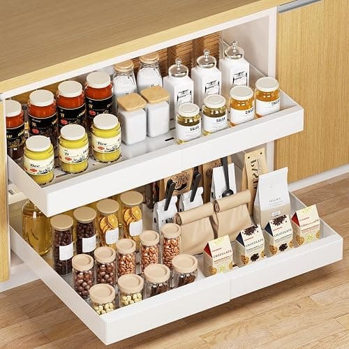 Delamu 21" Deep Pull Out Cabinet Organizer, Expandable (12.3 "-20.8" W) Pull Out Drawers for Cabinets, Expandable Slide Out Drawers for Kitchen, Cabinets, Bathroom, Pantry Storage, White, 2 Pack thumbnail 6