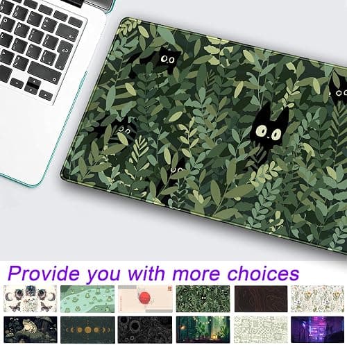 Cute Anime Cats Desk Mat Green Leaves Kawaii Mousepad XXL Extended Large Gaming Mouse Pad Cat, Aesthetic Extended Laptop Keyboard Mat Desk Pad for Women Office Gamer Girl Decor 31.5x15.75 in thumbnail 3