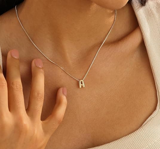 SELSHE Gold Plated Letter Necklace, Cute Initial Necklaces for Women 14k Gold Plated Balloon Letter Necklace Dainty Necklaces for Women Trendy Charm Name Choker Fashion Womens Jewelry thumbnail 4