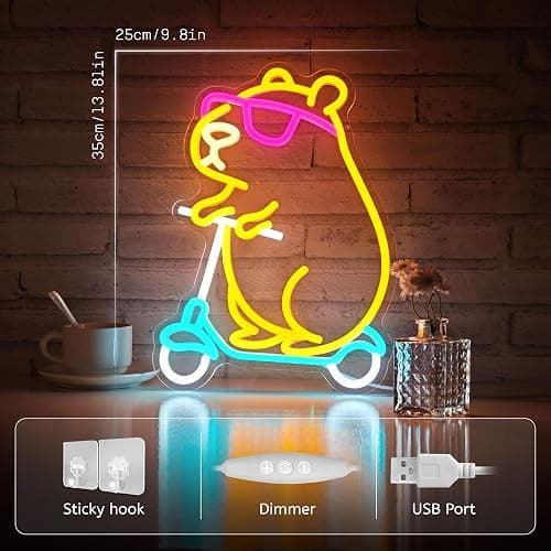 Capybara Neon Sign Animal Shape Led Capybara Neon Light for Wall Decor Dimmable Led Light Neon Sign for Children's Room Party Decor Birthday Gift for Kids thumbnail 2