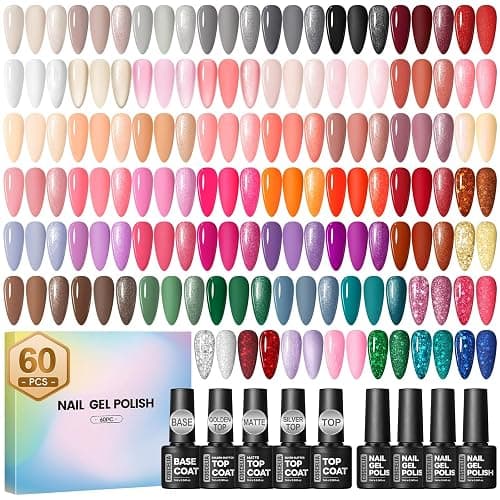 COSCELIA 60 PCS Gel Nail Polish Set, 55 Colors Gel Nail Polish with 5pcs Top Base Coat All Seasons Nail Polish Kit Winter Spring Full Colors Manicure Nail Art Valentines Gifts for Women Teens Girls - Image 1