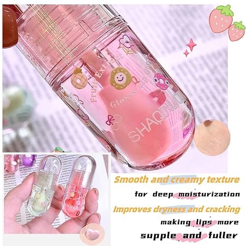 DENESTUP 4 Pcs Lip Gloss Oil Set, Fruit Flavored Lip Gloss Set Cute Lip Jelly Hydrating Lip Make-Up for Kids and Teens, Kid Friendly, Party Gift, Non-toxic - pink - 1 Count (Pack of 6) thumbnail 3