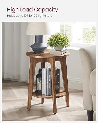 VASAGLE MAEZO Collection - Side Table, 2-Tier Small Round End Table, Nightstand with Tapered Legs, Curved Transitions, for Small Spaces, Living Room, Bedroom, Honey Brown ULET283T41 thumbnail 6