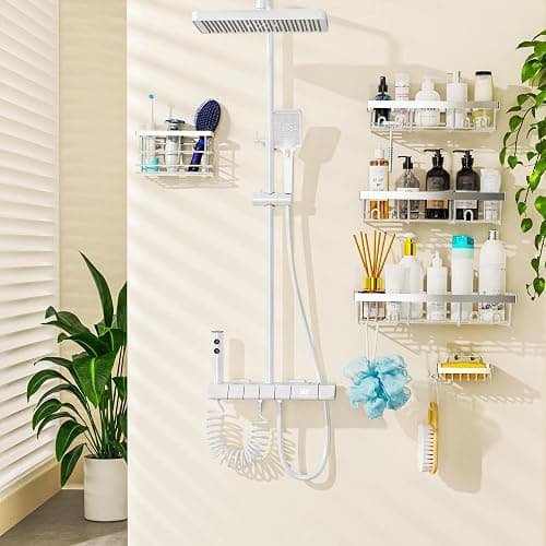 Moforoco Adhesive Shower Caddy Organizer Shelves Rack - 5 Pack Corner Bathroom Storage Organization, Home & Kitchen Decor Inside RV Accessories, Hanging First Apartment Household Camper Essentials thumbnail 5