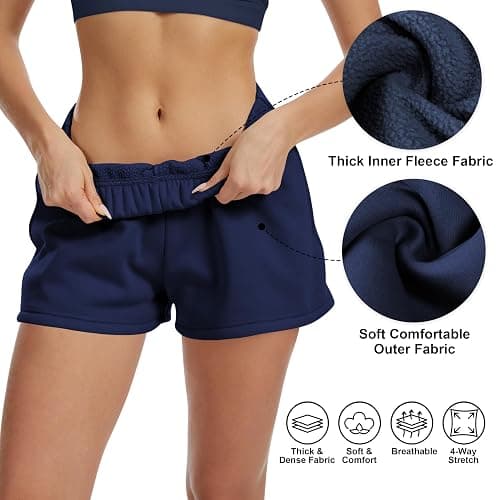 ALTHLEMON Women's Sweat Shorts High Waisted Fleece Lined Casual Lounge Athletic Cotton Shorts with Pockets thumbnail 4