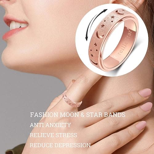 OreilleStar Anxiety Ring for Women Spinner Ring Fidget Toys Adults Fidget Ring Spinner Rings for Women Stainless Steel Anxiety Moon Star Rose Gold thumbnail 3