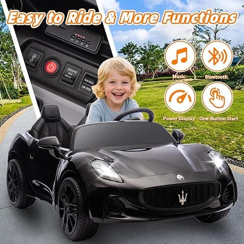 Acnico 2 Seater Kids Ride on Car with Remote Control -24V 4WD Licensed Maserati GranTurismo Ride on Toys, Bluetooth, High/Low Speed, 132lb Capacity, Toddler Electric Car Gift for Boys Girls (Black) thumbnail 8