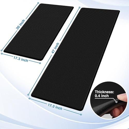 StepRite Kitchen Mats, 2PCS Kitchen Rugs, Cushioned Anti Fatigue Kitchen Mats for Floor, Non-Slip Standing Desk Mat, Waterproof Kitchen Rug Set for Kitchen, Floor, Office,17.3"×30"+17.3"×47",Black - 17.3"×30"+17.3"×47"-0.4inch - Black thumbnail 2