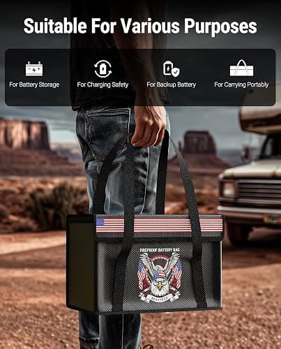 BeasTrek 100AH LiFePO4 Lithium Battery Fireproof Bag,Large Capacity Explosion-proof Lipo Battery Safe Bag for Charging and Storage,Compatible with LiTime and LiPULS(14 * 9.4 * 7.8in) thumbnail 8