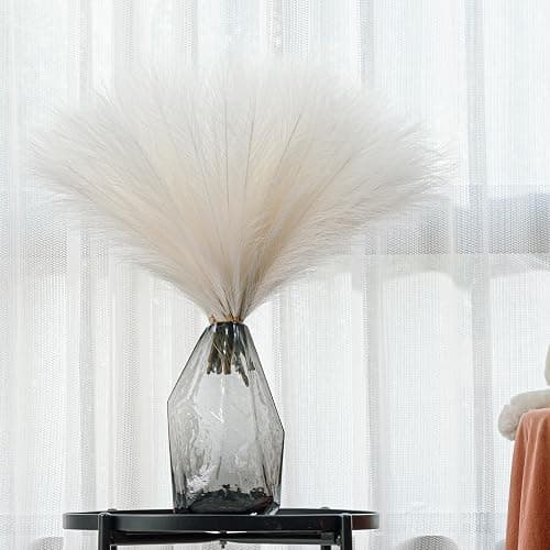 Bnecnet 10 Stems White Pampas Grass Fluffy 17.7" Faux Pampas Grass Decor | Small Fluffy Pompas Floral Arrangement and Vase Filler for Boho Home Wedding Mothers Day Decoration thumbnail 8