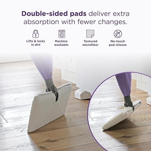 Shark Steam Pocket Mop with 2 Washable Double-sided Pads, Purple, S3501 | Lightweight, 2 Machine Washable Double-Sided Microfiber Pads, Swivel Steering, Steam Sanitization on Sealed Hard Floors thumbnail 5
