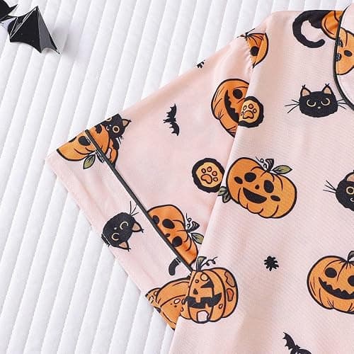 Cxquxse Halloween Pajama Sets for Women 2 Piece Ghost Pumpkin Print Shirts and Shorts Button Down Short Sleeve Sleepwear thumbnail 5