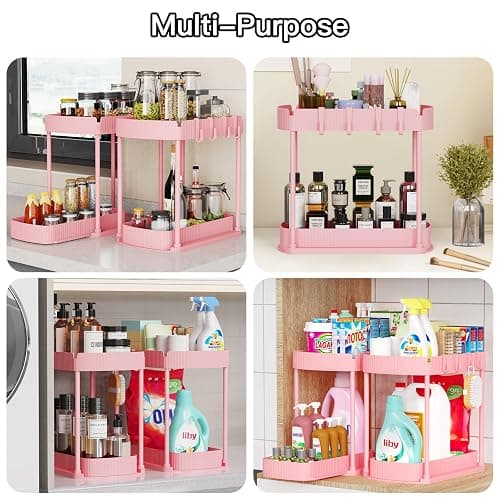 2 Packs Under Sink Pull-Out Storage Organizers, 12.8 Inches, Pink | Multi-Purpose Cabinet Organizers and Storage for Bathroom & Kitchen thumbnail 6