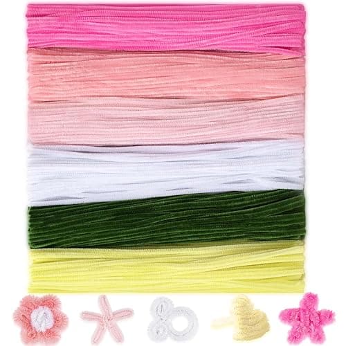 Peryiter 500 Pieces Pipe Cleaners Chenille Stems for Flowers Craft Supplies Bulk Fluffy Fuzzy Sticks for DIY Art Projects Creative Gift Wrapping Party Decorations(Pink Flower,12 Inch) thumbnail 7