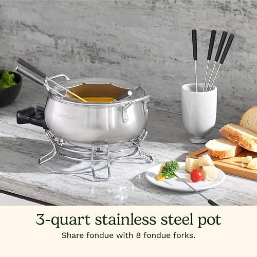 Cuisinart Fondue Pot Set, 3-Quart Stainless Steel Electric Fondue Pot for Chocolate, Cheese, Broth, and Oil, Includes 8 Forks, Temperature Control, Nonstick Interior, Dishwasher Safe, CFO-3SSNAS thumbnail 2