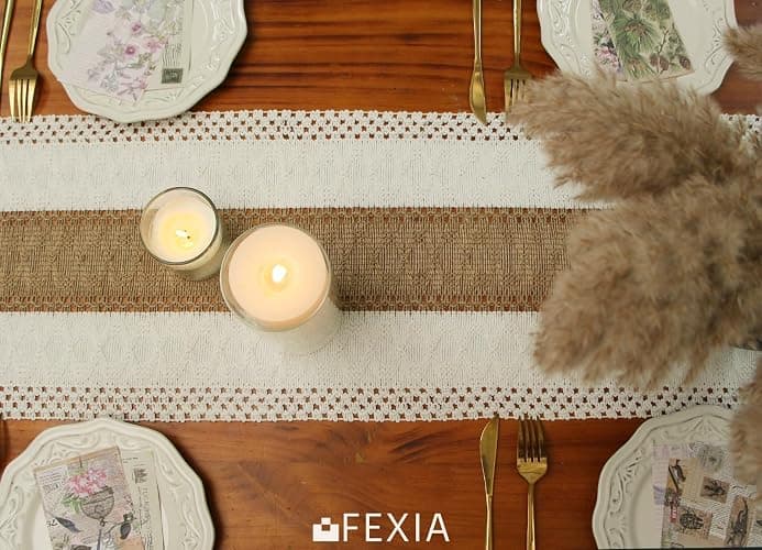 Fexia Boho Table Runner for Home Decor with Tassels 90 Inch Cream & Brown Macrame Runner for Dining & Bedroom Baby Bridal Shower Decor(12x90 Inches) - Brown - 12x90" thumbnail 6