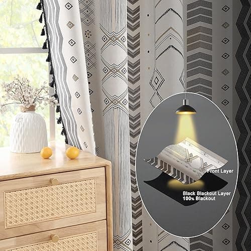 ColorBird 100% Boho Blackout Curtains 2 Panels 84 Inch Black White Western Southwest Aztec Thermal Black Out Patterned Curtain Drapes for Living Room Bedroom thumbnail 5