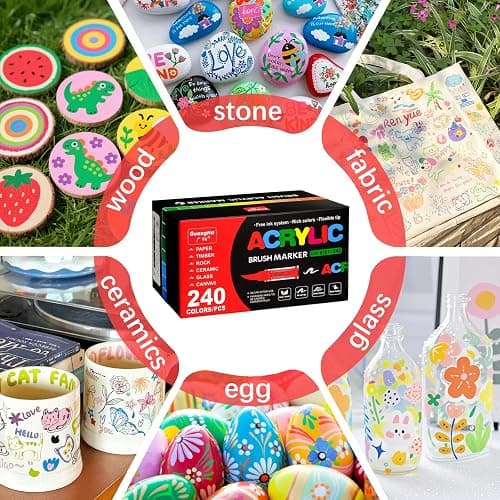 Camiki Art Acrylic Paint Pens, 240 Colours Acrylic Brush Paint Markers, Acrylic Markers for Rock Painting Stone Glass Ceramic Wood Metal Fabric thumbnail 6