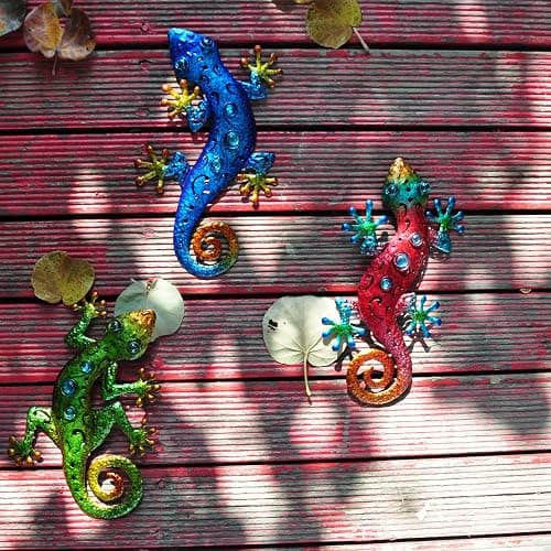 Tuokiuhn Metal Lizards Outdoor Decor Metal Gecko Wall Decoration Geico Lizard 13.5 * 8.5 Inch 3 Pack Set Suitable for Hanging in Yard Or Fence thumbnail 2