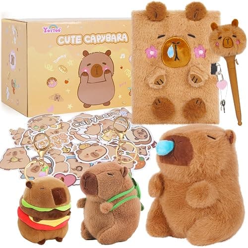YOYTOO Capybara Gifts for Girls, Kids Capybara Plush Toys Set with Capybara Stuffed Animal, Secret Diary, Ballpoint Pen, Stickers, Birthday Gifts for Little Girls Age 5 6 7 8 9 10-12 Years Old - Image 1