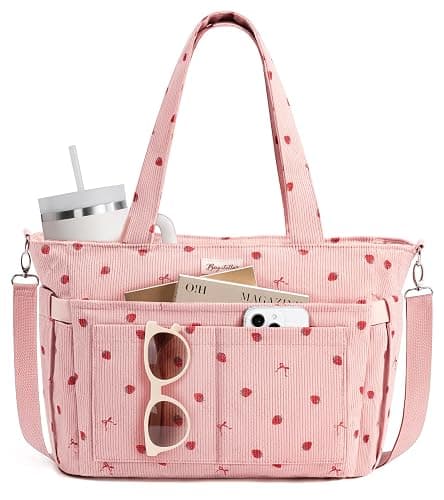 Bagstellar Corduroy Tote Bag for Women, 17 Pockets Laptop Work Tote Purse | Large 15.6” Computer Bag w/ 40oz Cup Holder & Strap, Zipper Teacher Nurse Bible Shoulder Bag for School Travel College Office - Image 1