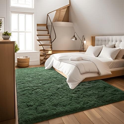DweIke Fluffy Dark Green Rugs for Bedroom Living Room, 3x5 Feet Soft Plush Shaggy Forest Hunter Green Girls Boys Kids Rug, Non-Slip and Machine Washable Carpet for Dorm Nursery Classroom Decor thumbnail 5