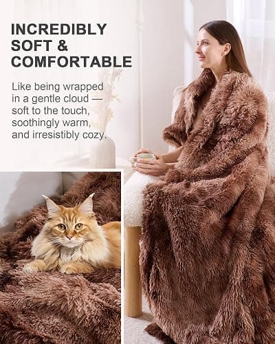 UINIU Super Soft Fluffy Faux Fur Throw Blanket Twin Size, Fuzzy Sherpa Fleece Cozy Warm Gifts for Women, Room Decor Plush Thick Throw for Couch Bed, Minky Gifts for Girls Boys Teenages, 50" x 60" thumbnail 4