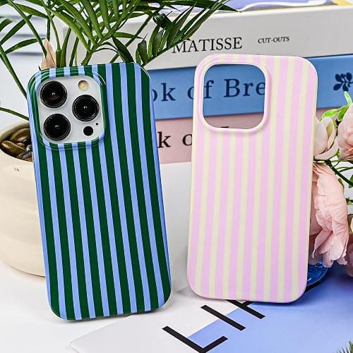 SleekCover Compatible with iPhone 14 Pro Case,Cute Aesthetic Striped Pattern Cover for Women Girls,Soft TPU Shockproof Protective Stylish Kawaii Case for iPhone 14 Pro 6.1",Pink/Yellow thumbnail 7
