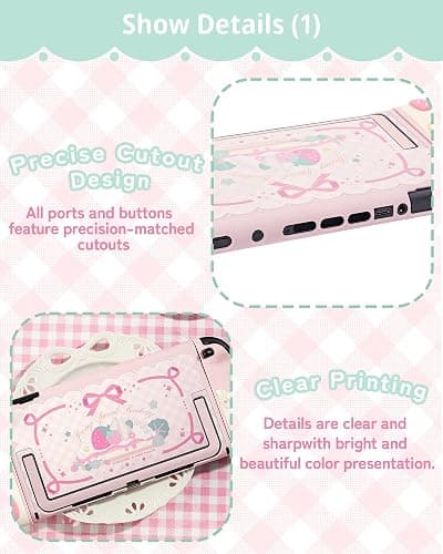 GeekShare Strawberries with Cream Case Compatible with Switch 2, Slim Separable Soft Silicone Protective Shell with 2 Thumb Grip Caps -- Pink thumbnail 3