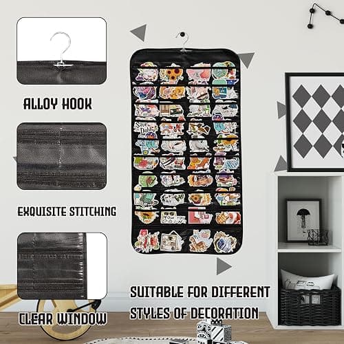 Monciysn 2 Pack Hanging Sticker Display, Double-Sided 80 Pockets Wall Hanging Sticker Organizer Storage, Sticker Holder for Vendor Events and Trade Shows (Black) thumbnail 7