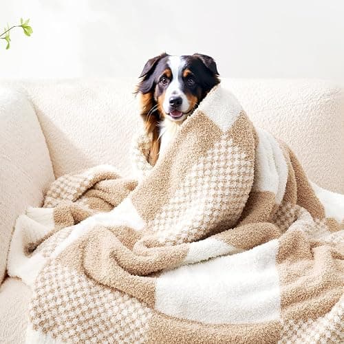Snuggle Sac Checkered Blanket, Beige Throw Blanket for Couch Plaid Microfiber Fluffy Warm Cozy Fuzzy Soft Throw Blanket Reversible Checkered Blankets for Sofa, Chair, Bed, 50x60 inches thumbnail 6