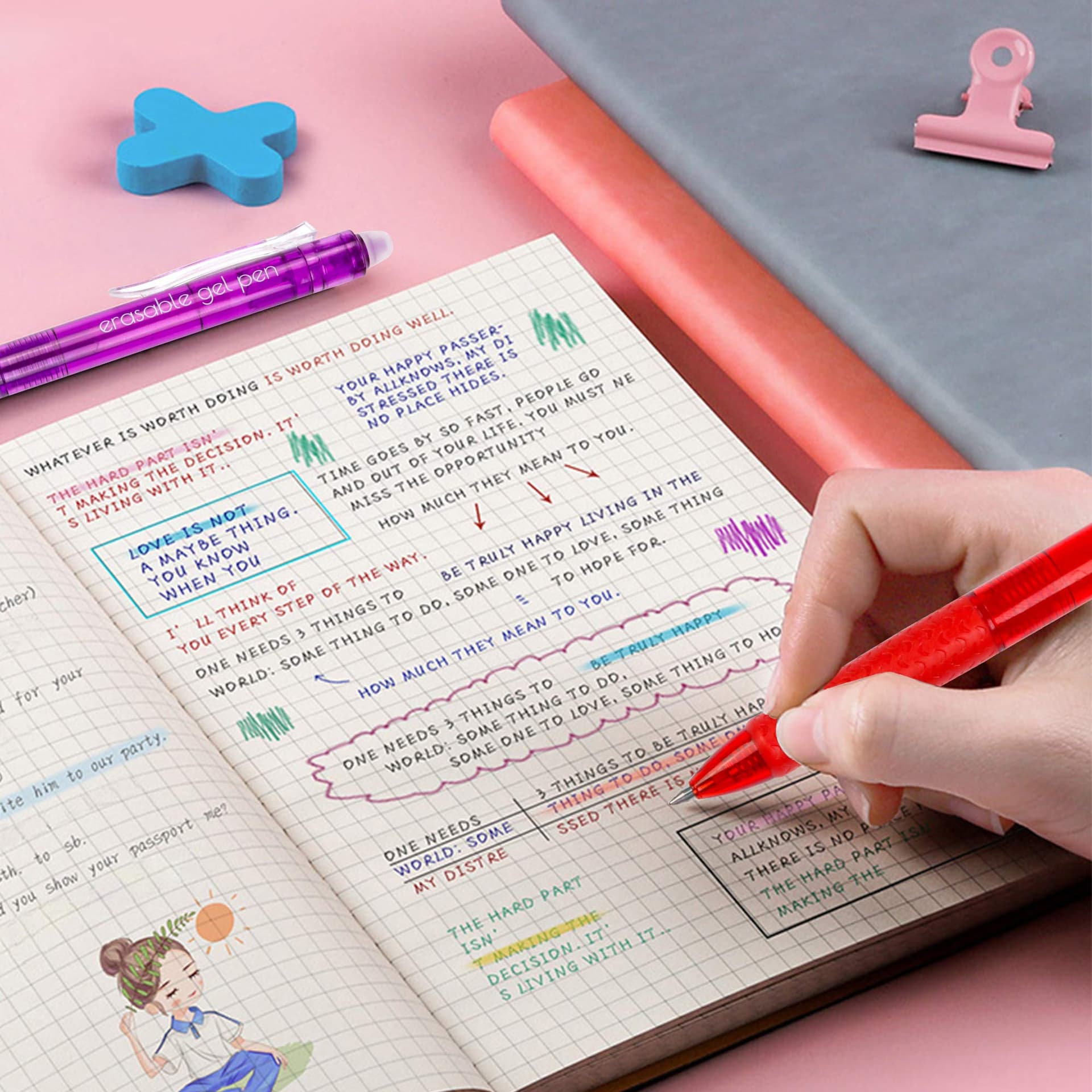 Lineon Erasable Gel Pens, 12 Colours Retractable Erasable Pens Clicker, Fine Point, Make Mistakes Disappear, Assorted Colour Inks for Drawing Writing Planner and Crossword Puzzles thumbnail 4